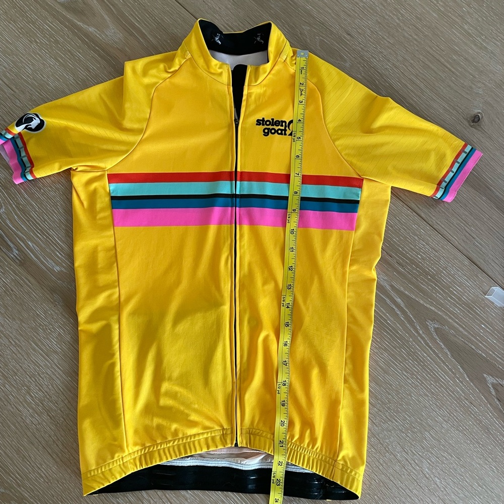 Women's Yellow Short Sleeve Cycling Jersey with Multi-Stripe Detail